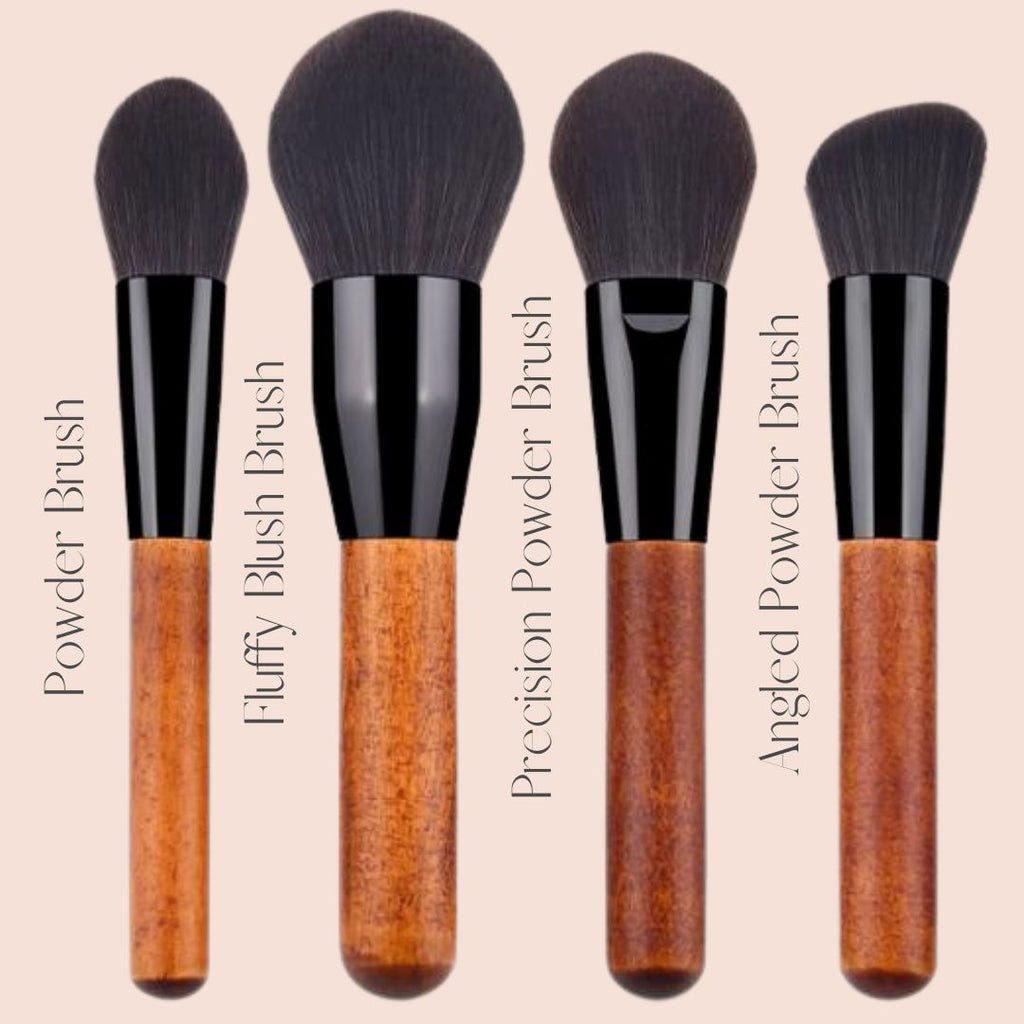 Vegan Makeup Face & Cheek Brush Set- Elegance. Sustainable Wood & Black Makeup Brushes Hurtig Lane