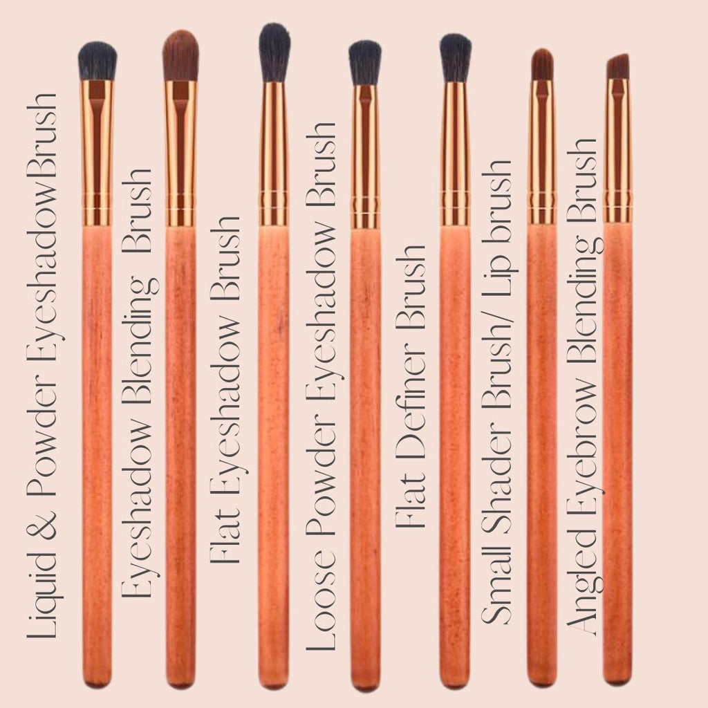 Vegan Makeup Brushes Eye Set- Glamour. Sustainable Wood & Bronze Makeup Brushes Hurtig Lane