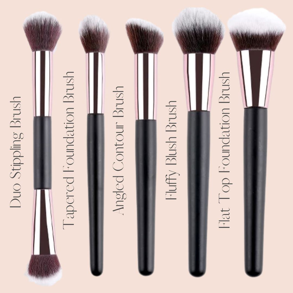 Vegan Makeup Face & Cheek Set- Sophistication. Sustainable Wood and Rose Gold Makeup Brushes Hurtig Lane