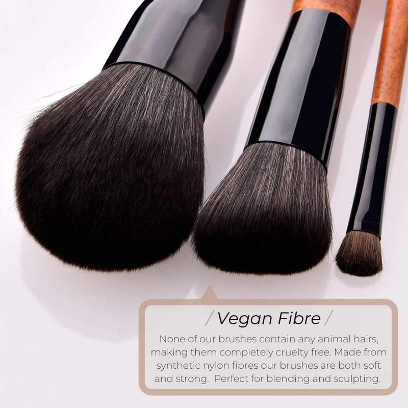 Vegan Makeup Brush Set- Elegance. Sustainable Wood & Black Makeup Brushes Hurtig Lane