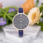 Amalfi Petite Vegan Leather Watch Rose Gold, Grey & Marine Blue Watch Hurtig Lane Vegan Watches