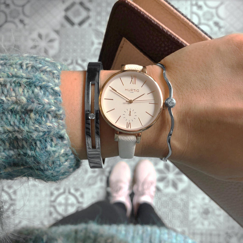 Amalfi Petite Vegan Leather Rose Gold/White/White Watch Hurtig Lane Vegan Watches