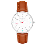 hurtig lane vegan leather watch silver, white and tan. Vegane uhren