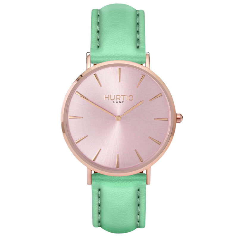 hurtig lane- Vegan leather watch Rose gold and mint - vegane uhren