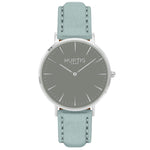 Hymnal Vegan Suede Watch Silver, Grey & Duck Egg - Hurtig Lane - sustainable- vegan-ethical- cruelty free