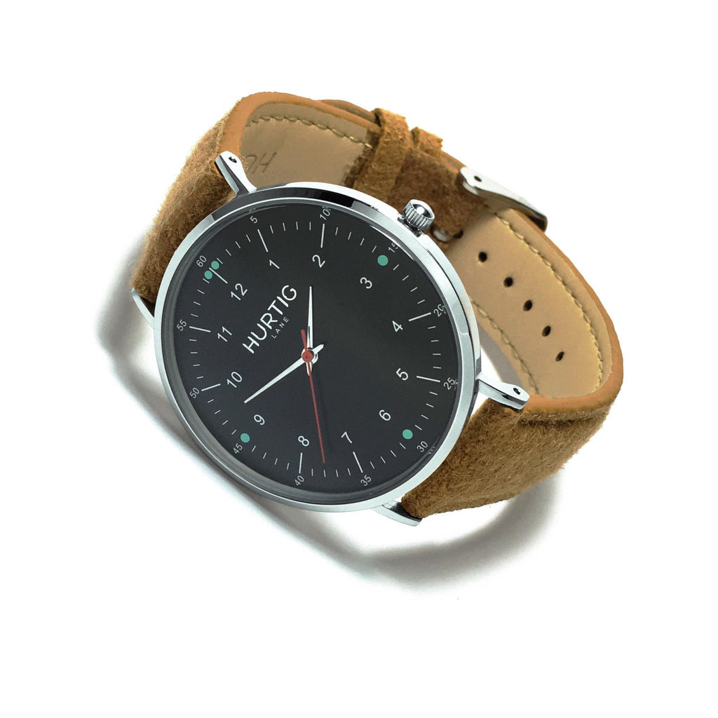 Moderna Vegan Tweed Watch Silver, Black & Camel - Hurtig Lane - sustainable- vegan-ethical- cruelty free