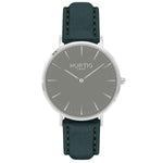 Hymnal Vegan Suede Watch Silver, Grey & Forest Green - Hurtig Lane - sustainable- vegan-ethical- cruelty free