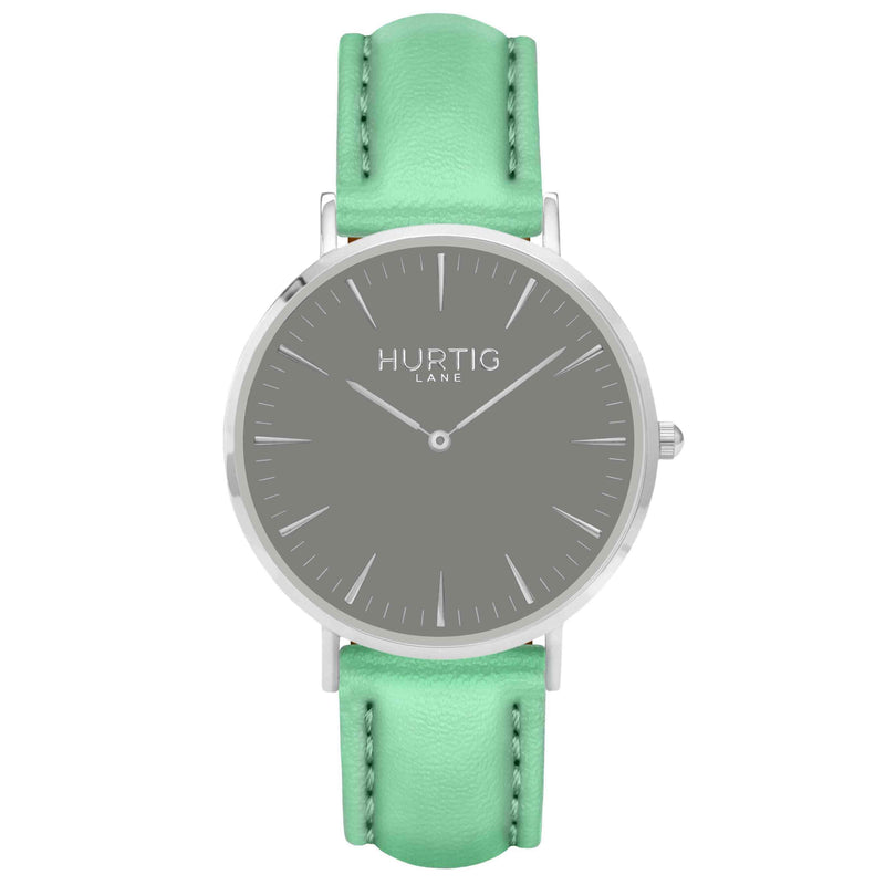 Vegan leather watch silver, grey and mint- hurtig lane- vegane uhren