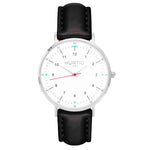 hurtig lane vegan leather watch silver, white and black. Vegane uhren