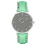 Vegan leather watch silver, grey and mint- hurtig lane- vegane uhren