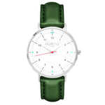 hurtig lane vegan leather watch silver, white and green. Vegane uhren