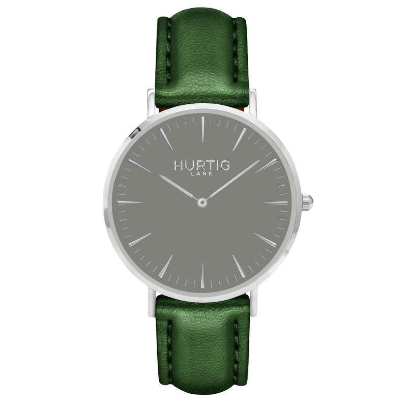 Vegan leather watch silver, grey and green- hurtig lane- vegane uhren