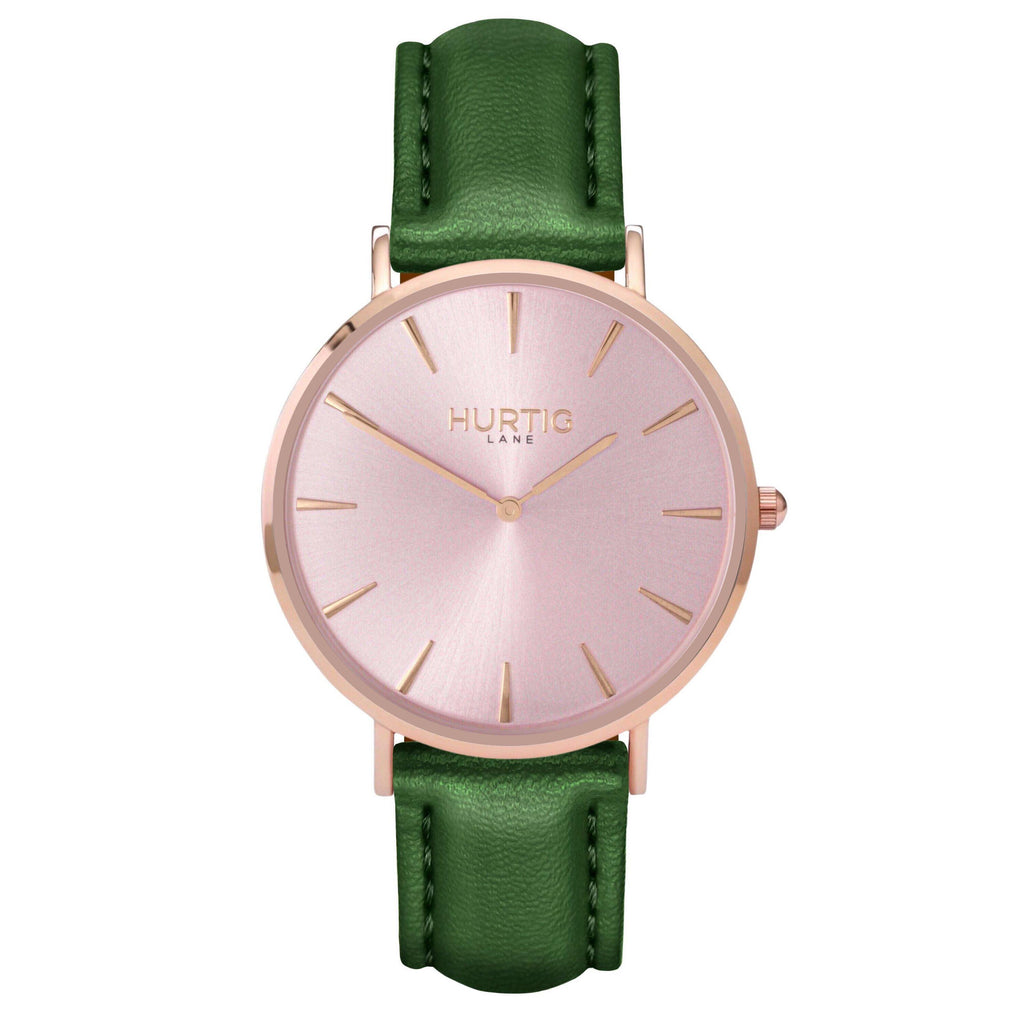 Vegan leather watch rose gold and green- hurtig lane- vegane uhren