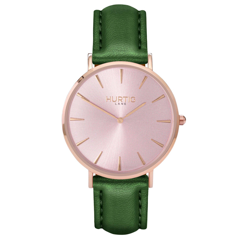 hurtig lane- Vegan leather watch Rose gold and green - vegane uhren