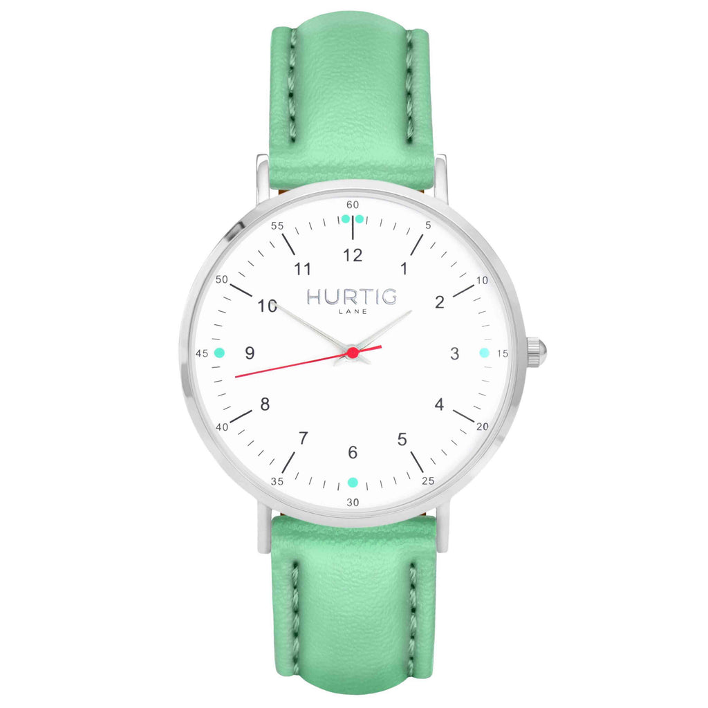 hurtig lane vegan leather watch silver, white and coral. Vegane uhren