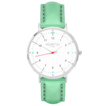 hurtig lane vegan leather watch silver, white and mint. Vegane uhren