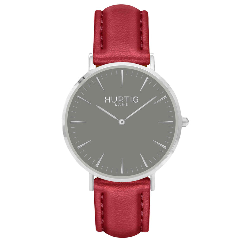 Vegan leather watch silver, grey and red- hurtig lane- vegane uhren