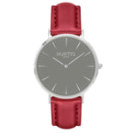 Vegan leather watch silver, grey and red- hurtig lane- vegane uhren