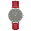 Mykonos Vegan Leather Watch Silver, Grey & Red Watch Hurtig Lane Vegan Watches