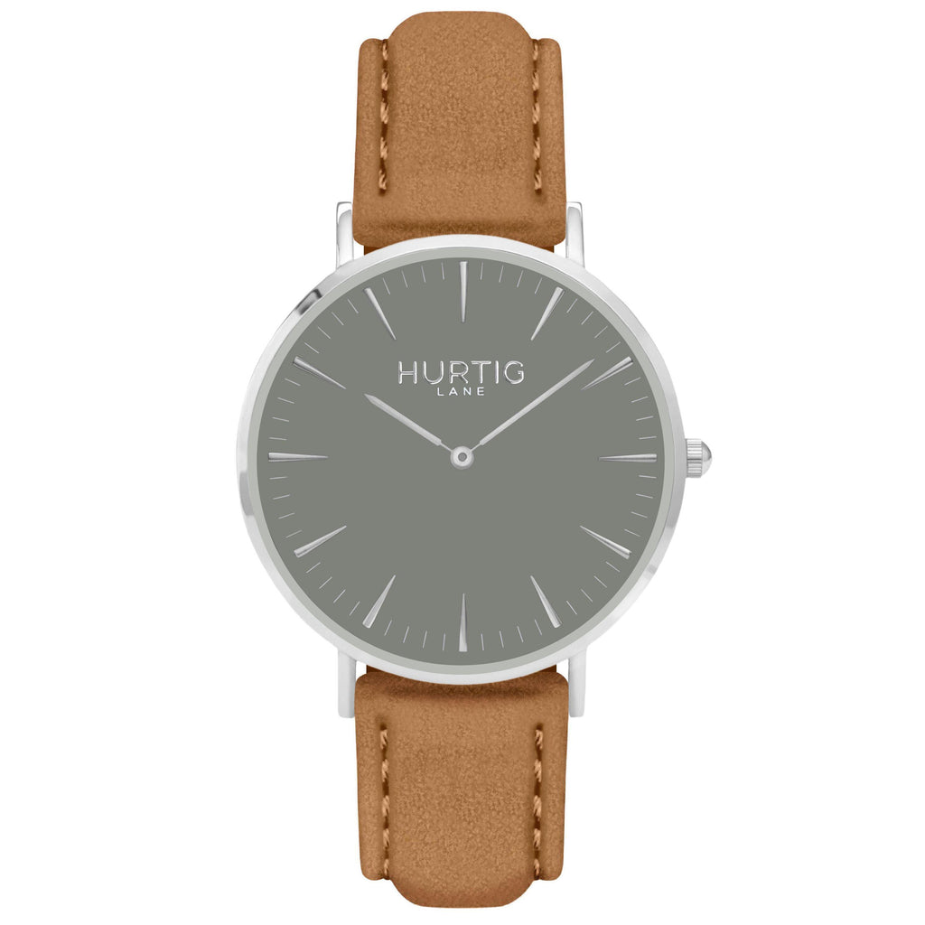 Hymnal Vegan Suede Watch Silver, Grey & Camel - Hurtig Lane - sustainable- vegan-ethical- cruelty free