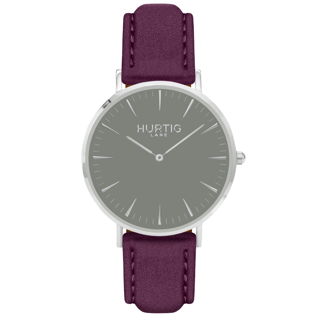 Hymnal Vegan Suede Watch Silver, Grey & Berry - Hurtig Lane - sustainable- vegan-ethical- cruelty free