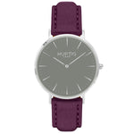 Hymnal Vegan Suede Watch Silver, Grey & Berry - Hurtig Lane - sustainable- vegan-ethical- cruelty free