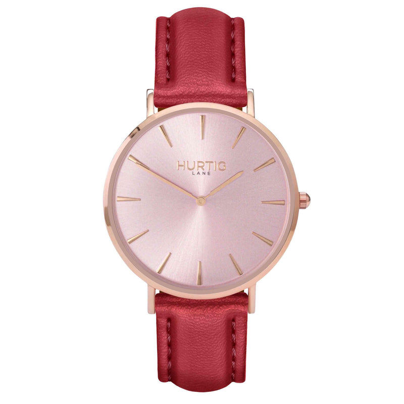 hurtig lane- Vegan leather watch Rose gold and red - vegane uhren