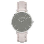 Mykonos Vegan Leather Watch Silver, Grey & Chestnut Watch Hurtig Lane Vegan Watches