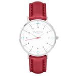 hurtig lane vegan leather watch silver, white and red. Vegane uhren