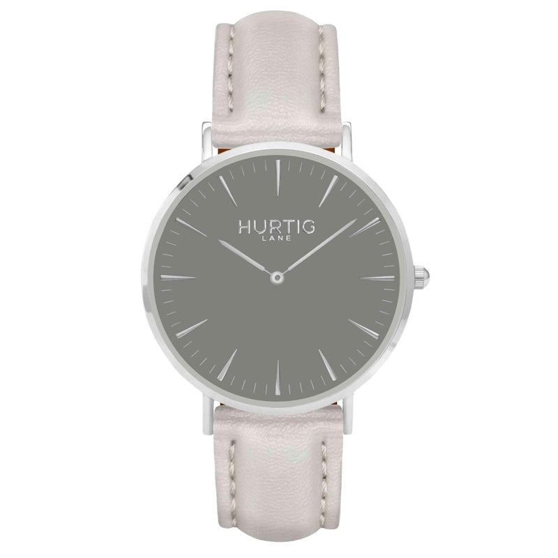 Mykonos Vegan Leather Watch Silver, Grey & Red Watch Hurtig Lane Vegan Watches