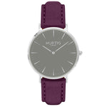 Hymnal Vegan Suede Watch Silver, Grey & Coral - Hurtig Lane - sustainable- vegan-ethical- cruelty free