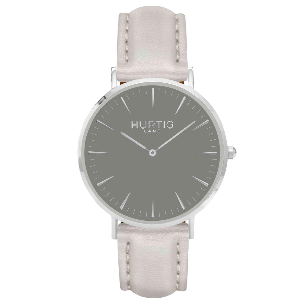 Vegan leather watch silver, grey and grey- hurtig lane- vegane uhren