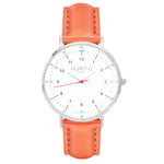 hurtig lane vegan leather watch silver, white and coral. Vegane uhren