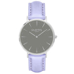 Vegan leather watch silver, grey and lilac- hurtig lane- vegane uhren