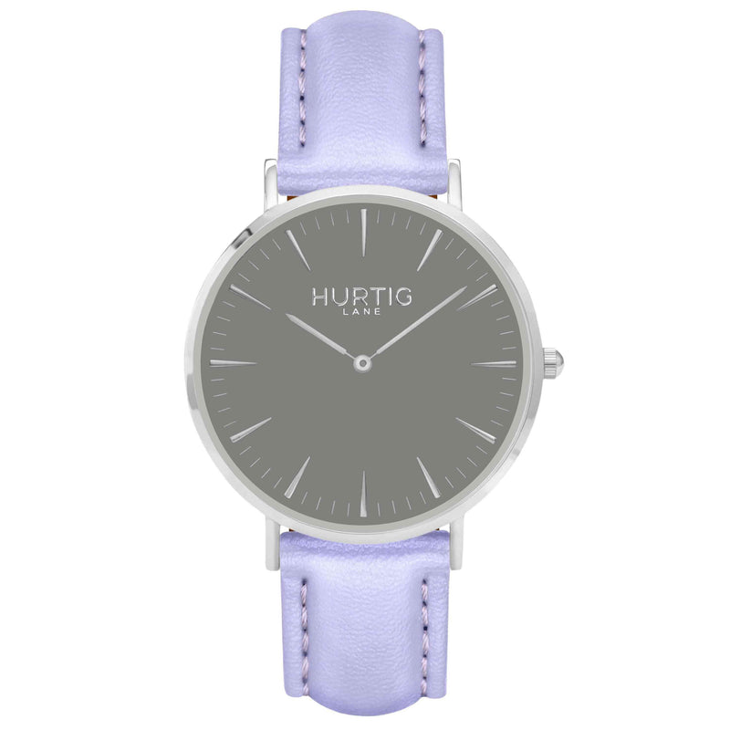 Vegan leather watch silver, grey and lilac- hurtig lane- vegane uhren