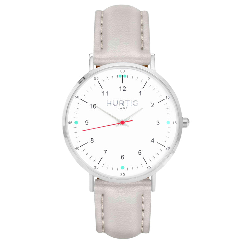 Moderno Vegan Leather Watch Silver, White & Black Watch Hurtig Lane Vegan Watches