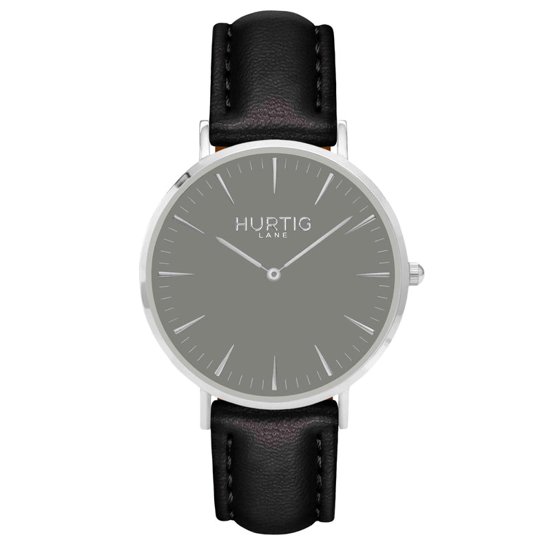 Vegan leather watch silver, grey and black- hurtig lane- vegane uhren