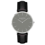 Mykonos Vegan Leather Watch Silver, Grey & Red Watch Hurtig Lane Vegan Watches