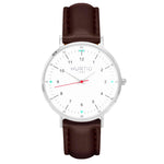 hurtig lane vegan leather watch silver, white & chestnut vegane uhren