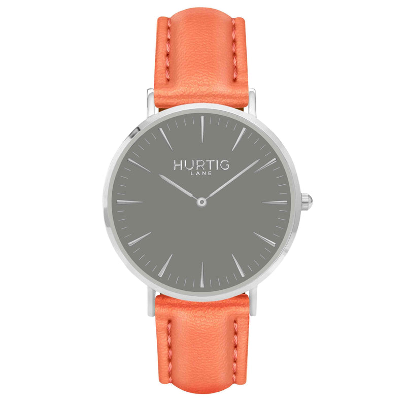 Vegan leather watch silver, grey and coral- hurtig lane- vegane uhren