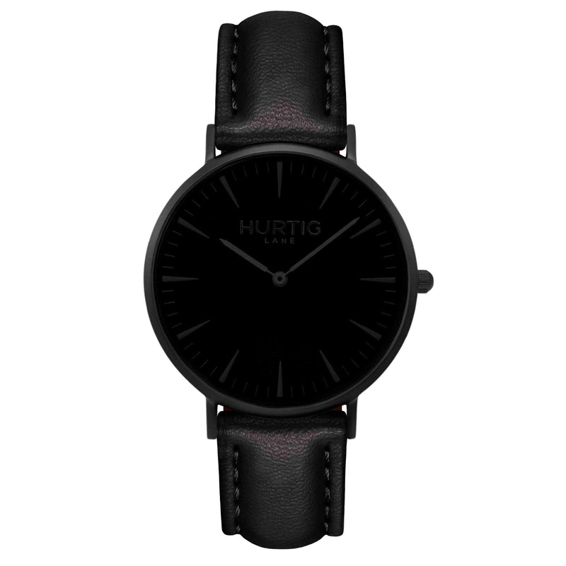 Mykonos Vegan Leather Watch All Black & Coral Watch Hurtig Lane Vegan Watches