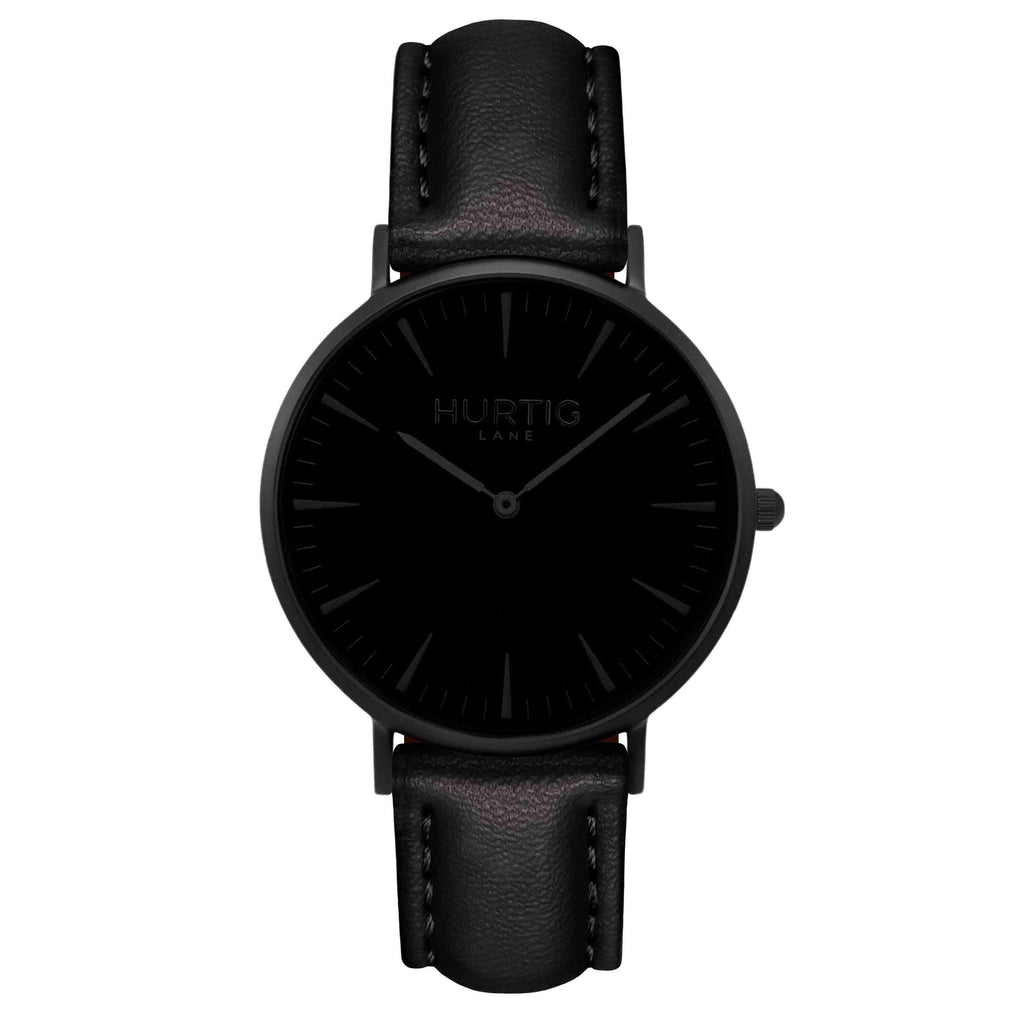 Mykonos Vegan Leather Watch All Black & Black Watch Hurtig Lane Vegan Watches