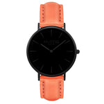 Mykonos Vegan Leather Watch All Black & Coral Watch Hurtig Lane Vegan Watches