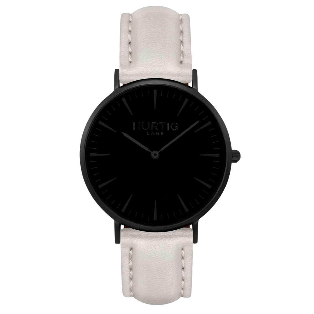 Mykonos Vegan Leather Watch All Black & Cloud Watch Hurtig Lane Vegan Watches