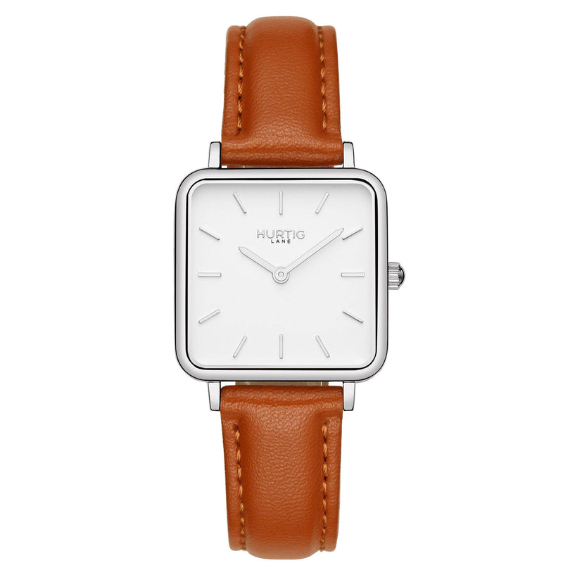 Neliö Square Vegan Leather Silver/White/Green Watch Hurtig Lane Vegan Watches