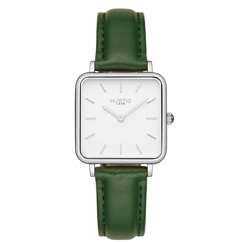 Neliö Square Vegan Leather Silver/White/Chestnut Watch Hurtig Lane Vegan Watches