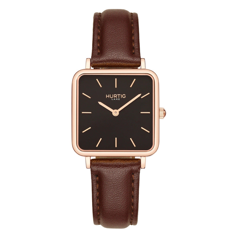 Neliö Square Vegan Leather Rose Gold/Black/Black Watch Hurtig Lane Vegan Watches