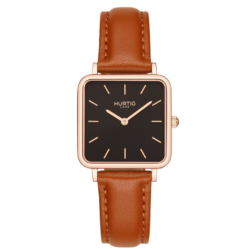 Neliö Square Vegan Leather Rose Gold/Black/Green Watch Hurtig Lane Vegan Watches