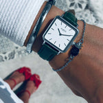 Neliö Square Vegan Leather Silver/White/Green Watch Hurtig Lane Vegan Watches