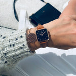 Neliö Square Vegan Leather Rose Gold/Black/Tan Watch Hurtig Lane Vegan Watches